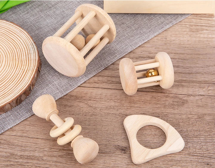 Natural Wood Rattle Set