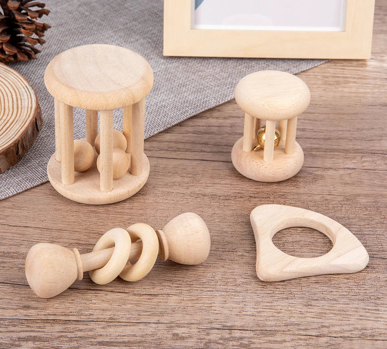 Natural Wood Rattle Set