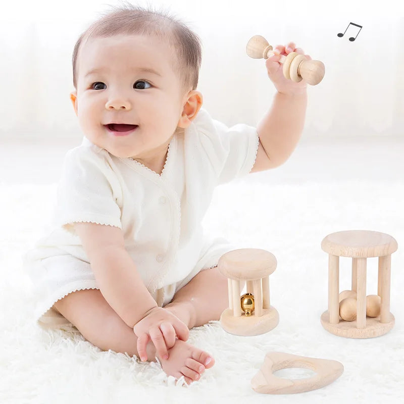 Natural Wood Rattle Set