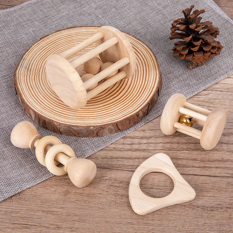 Natural Wood Rattle Set