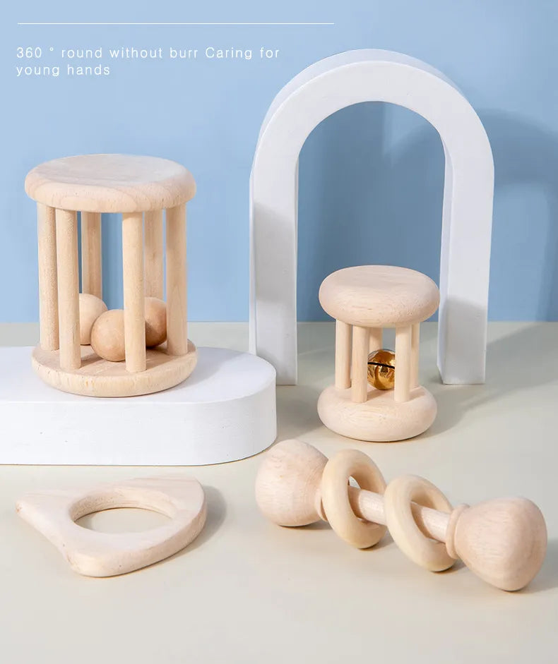 Natural Wood Rattle Set