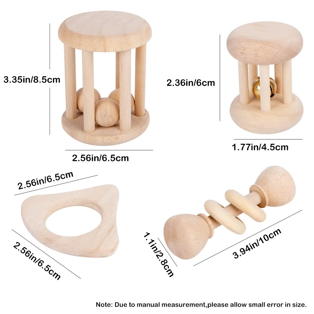 Natural Wood Rattle Set