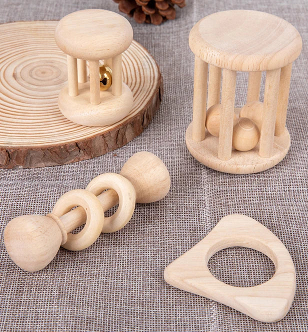 Natural Wood Rattle Set