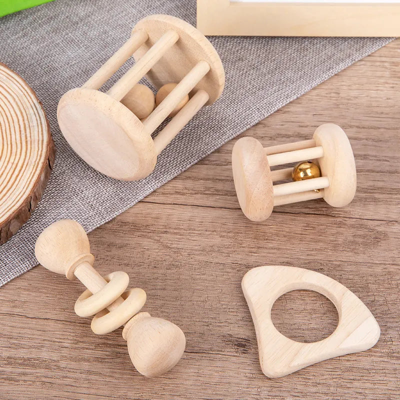 Natural Wood Rattle Set